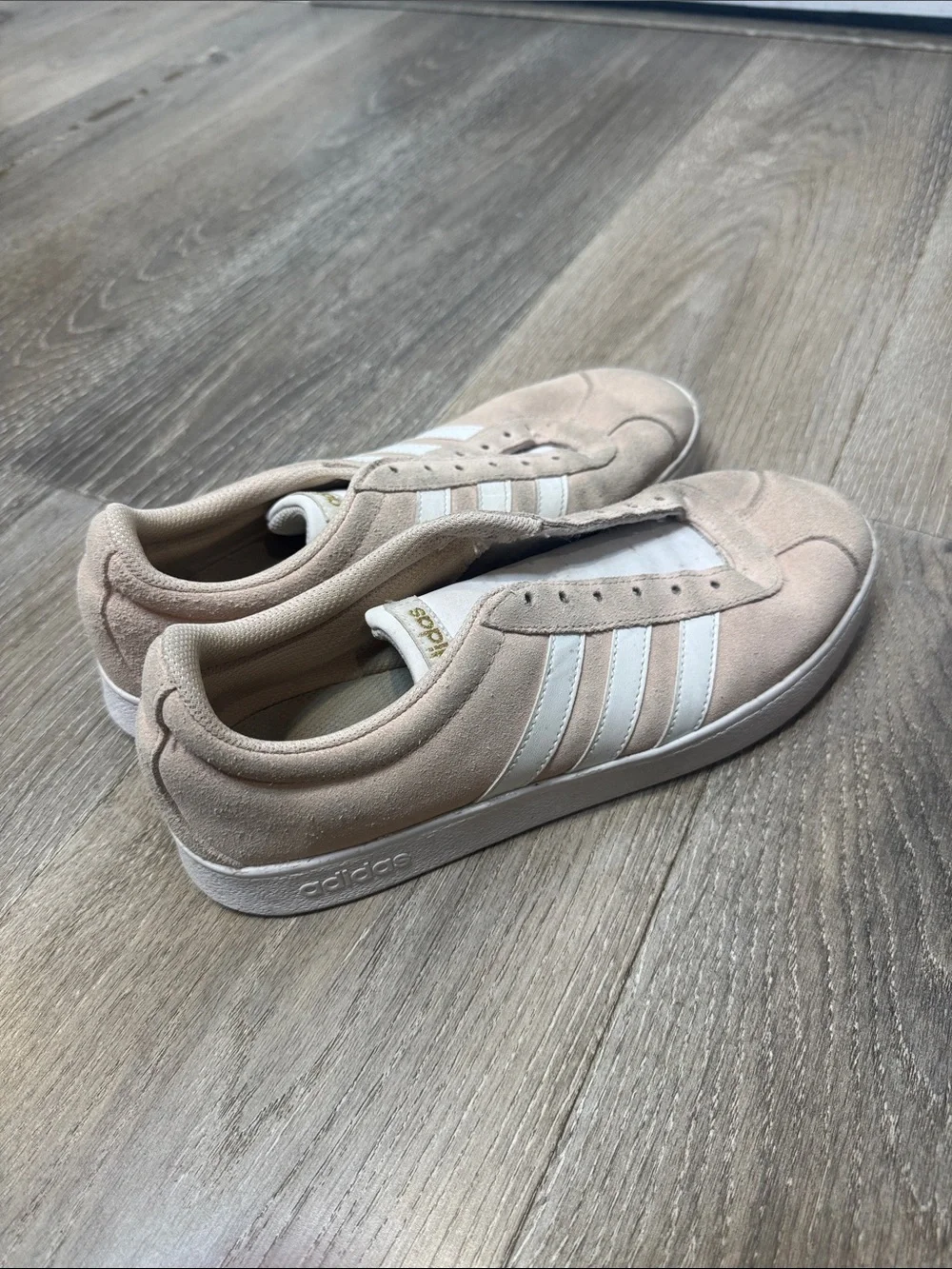 adidas Women's Light Pink Suede Low-Top Sneakers with White Stripes CB